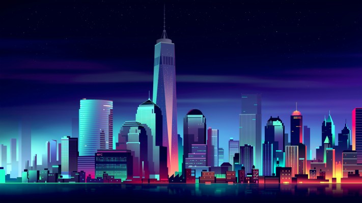 New York City Neon Cityscape Wallpapers - New York City Animated -  2880x1620 Wallpaper 