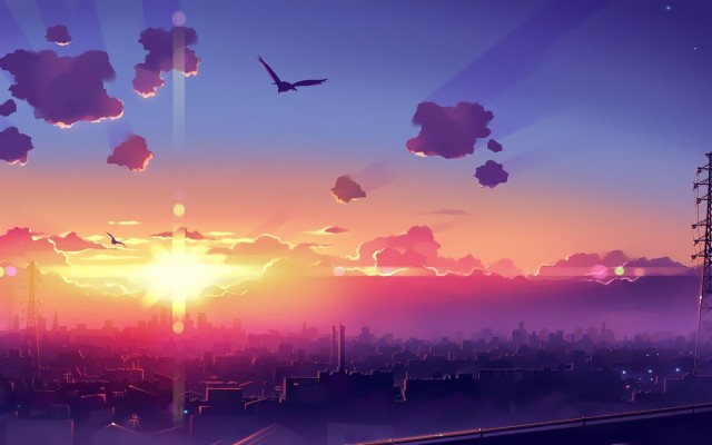 1920x1080, Amazing Sunset Above The City Wallpaper - Anime Background -  1920x1080 Wallpaper 