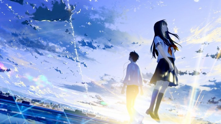 Anime Couple, Crying, Tears, Sky, Scenic, School Uniform, - You Shine ...