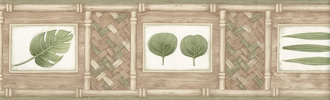 Wallpaper Border Tropical Palm Leaves Framed By Faux - Motif - 1500x457