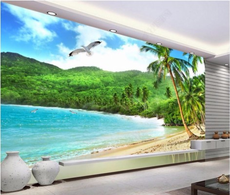 Beach Scene Murals On A Turquoise Bedroom Wall - 1000x846 Wallpaper ...