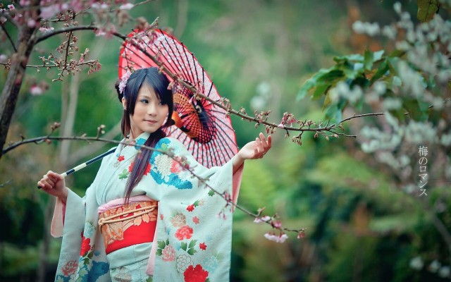 Japanese Girl Kimono Green 1920x1200 Wallpaper