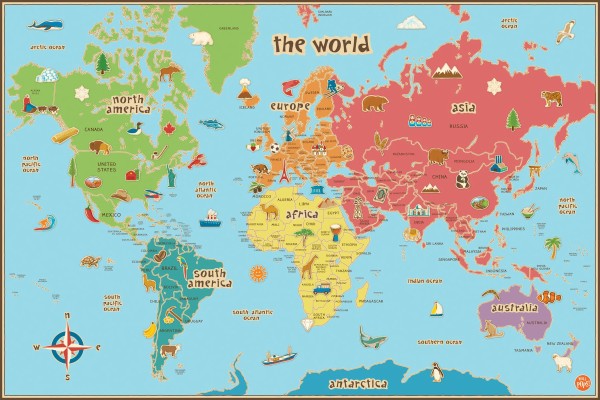Kids Animal World Map Wallpaper - Map Of The World - 1024x682 Wallpaper -  