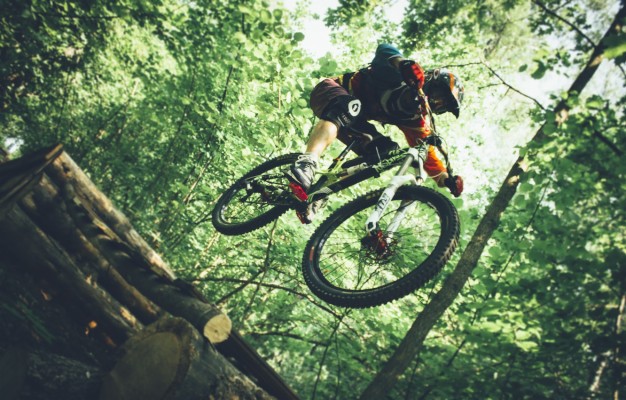Photo Wallpaper Forest, Bike, Jump, Forest, Ryder, - Downhill ...