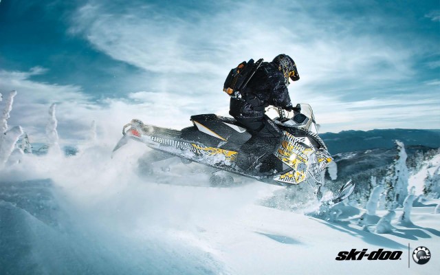 Wallpaper Ski Doo, Freeride, Snowmobile, Jump, Forest - Ski Doo Summit