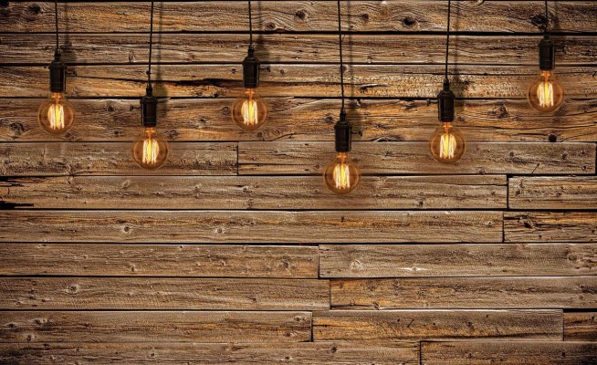 Light Bulbs Wood Plankets Wallpaper Mural - Light Bulb Wooden Wall -  1300x794 Wallpaper 