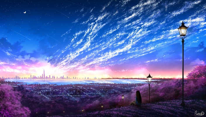 Wallpaper Girl, Solitude, Art, Loneliness, Evening - Landscape Anime ...