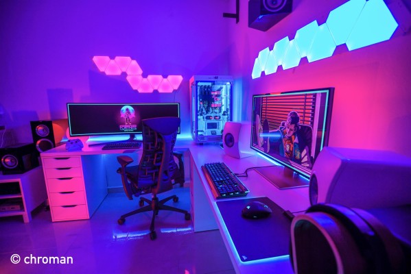 Pink And Blue Gaming Setup - 7952x5304 Wallpaper - teahub.io