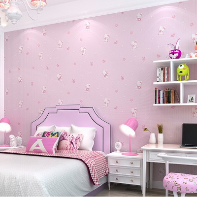 Modern Beautiful Lovely Pink Embossed Nonwoven Cartoon - Giấy Dán Tường Cho Be Gai  - HD Wallpaper