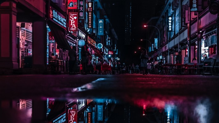 Wallpaper Night City, Street, City Lights, Reflection - Neon City ...