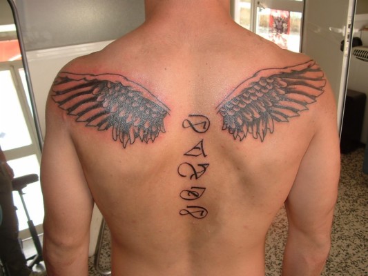 Angel Wings Tattoos With Name - Small Wing Back Tattoo For Men - 1024x768  Wallpaper 