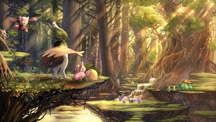 Aipom Bewear Bulbasaur Celebi Decidueye Forest Illumise - Pokemon Wallpaper  For Laptop - 1500x844 Wallpaper 