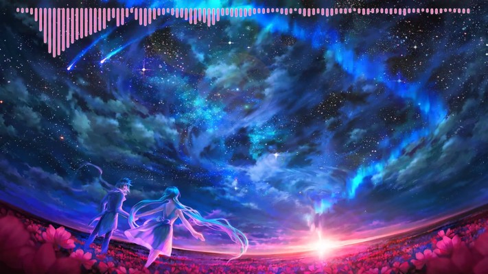 Anime Sky, Milky Way, Stars, Anime Boy, Dog, Moon, - Galaxy Wallpaper For Laptop Anime ...