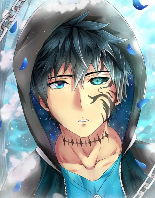 Anime Boy, Tattoo, Colorful Eyes, Shape, Petals, Hoodie, - Anime Boy  Different Colored Eyes - 728x929 Wallpaper 