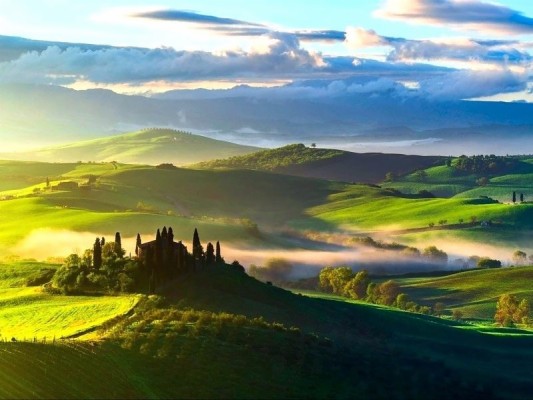 Tuscany Wallpaper Wallpaper Fields Trees Top View Fog - Tuscany Italy ...