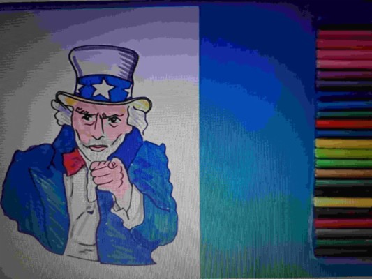 How To Draw Uncle Sam With Blue White Colors And White - Cartoon ...