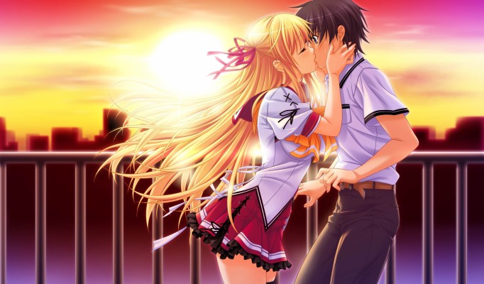 Kissing The Rain Train Station Couple Anime Raining Hd Image Animation 48x1152 Wallpaper Teahub Io