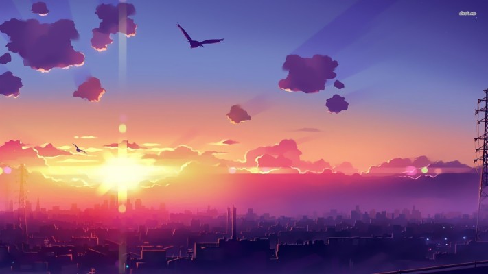 19x1080 Amazing Sunset Above The City Wallpaper Anime Background 19x1080 Wallpaper Teahub Io