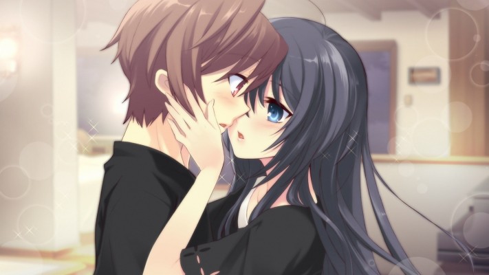 Anime Art Couple Boy Guy Girl Love Cute Kawaii Description - Anime Cute Couples Kissing  - HD Wallpaper