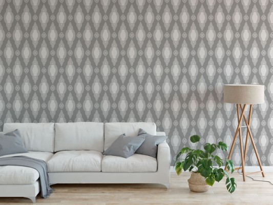 Oriental Pattern Wallpaper Mural Shades Of Grey In - Living Room Buddha ...