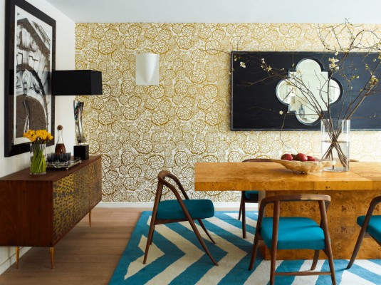 Retro Geometric Style Dining Room Wallpaper Decor Ideas - Green David ...