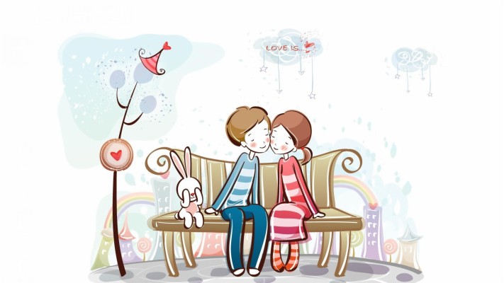 Cute Love Images And Wallpaper Download - Love Couple Sitting On Bench  Sketch - 2560x1440 Wallpaper 