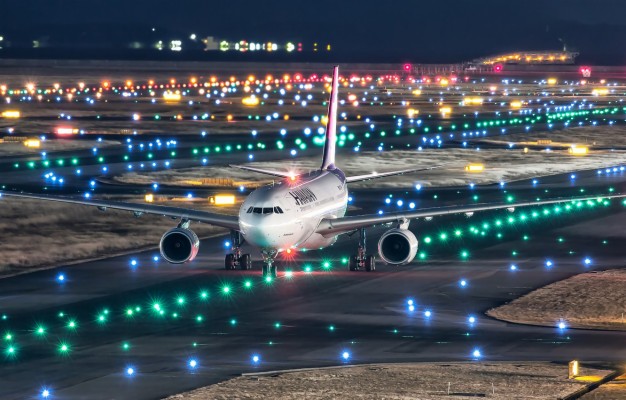 runway lights at night