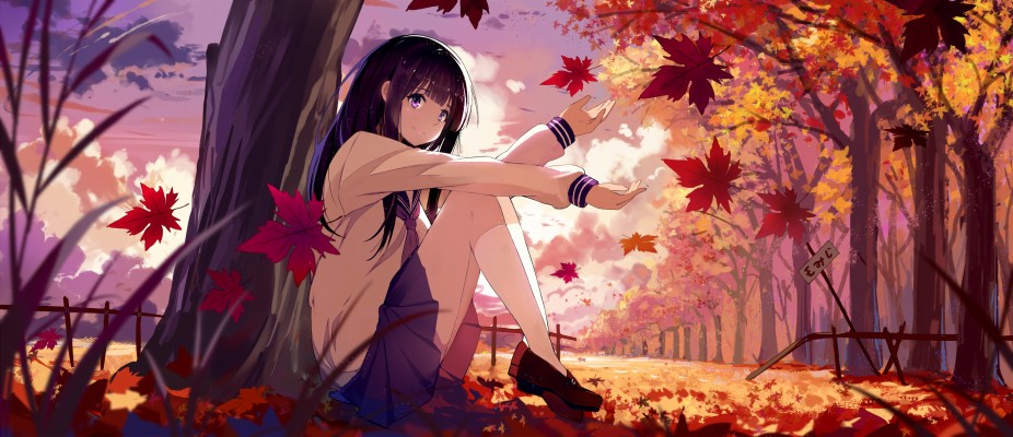 Anime Girls In Fall - 2732x1180 Wallpaper 