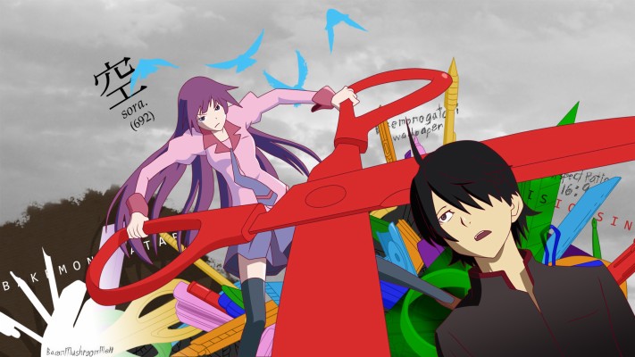 Photo Wallpaper Girl Guy Bakemonogatari Araragi Koyomi Araragi Hitagi Senjougahara 1332x850 Wallpaper Teahub Io