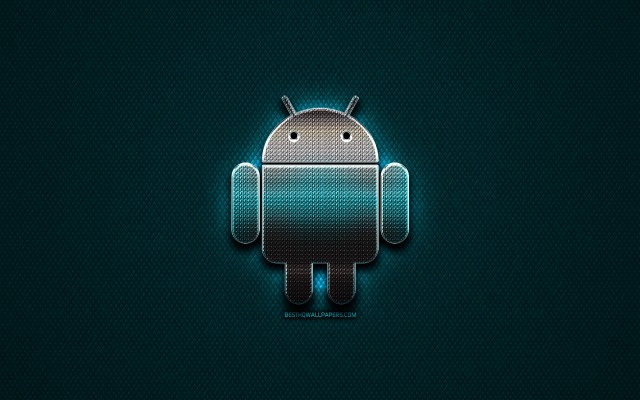 Android Glitter Logo, Creative, Blue Metal Background, - Cartoon ...