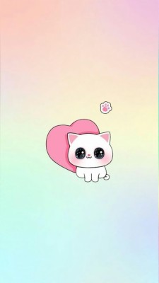 Pastel Cute Background Of A Drawn Cat With A Heart - Cute Backgrounds ...
