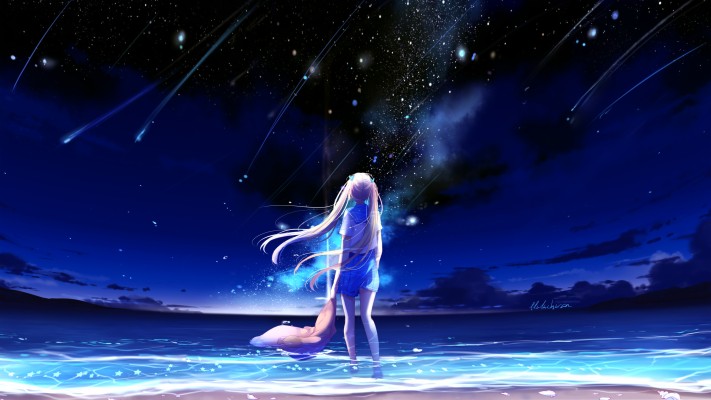 Wallpaper Silhouette Night Starry Sky Girl Anime Anime Sunset Hd Background 19x1080 Wallpaper Teahub Io