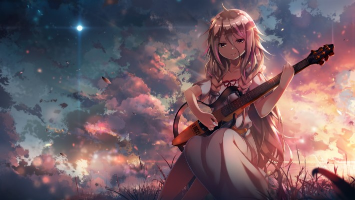 Free Cute Anime Girl Playing Guitar, Computer Desktop - Anime Girl Playing  Guitar - 2560x1440 Wallpaper 