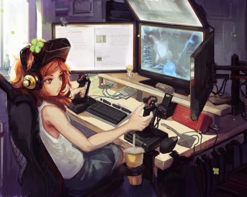 Anime Gamer Girl, Room, Gaming Setup, Headphones - Gamer Girls ...